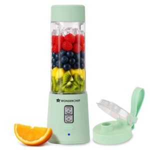 Wonderchef Twister Portable Blender, 500ml, Dual-rotation Stainless-steel Blades, For Crushing Ice, Smoothies, Shakes, For Backpacks/Office Bags, Type-c Charge, 1-Yr Warranty, Mint Green