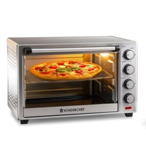 Wonderchef Oven Toaster Griller (OTG) - 60 litres, Steel with Rotisserie, Auto-Shut Off, Heat-Resistant Tempered Glass, 6-Stage Heat Selection Bake, Grill, Roast | Easy clean