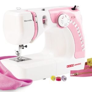 Usha New Janome Marvela Pink Automatic Zig-Zag Electric Sewing Machine With Free Sewing Kit | Sewing Light | 7 Built-In-Stitches | 14 Stitch Functions | 2 Year Warranty | Pink & White